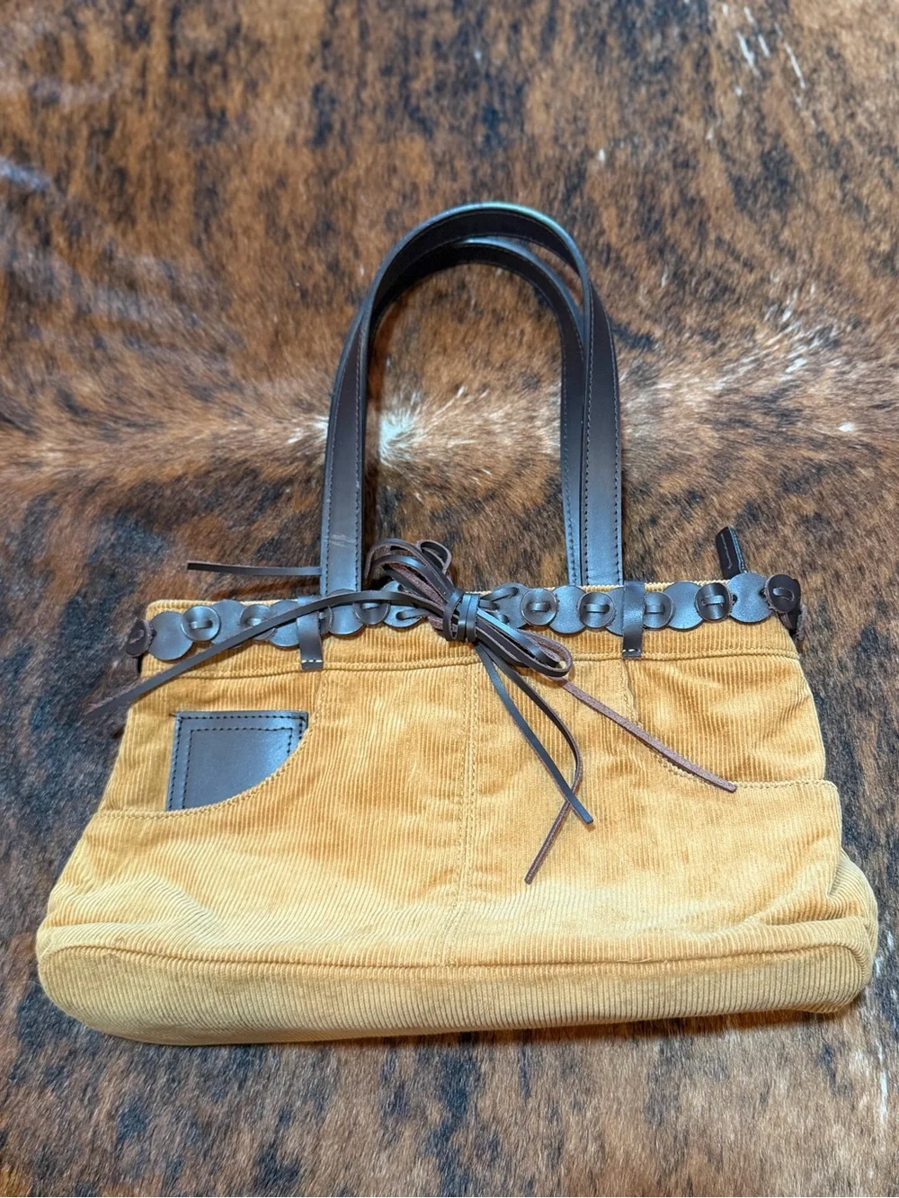 Vintage I Santi “ Sant Mario’s “ brown corduroy Handbag Purse Made In Italy